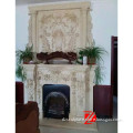 flower carving stone double deck fireplace